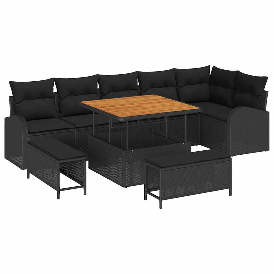 Tuin Sofa Set met kussen met opslag met kussen 9 pcs Zwart