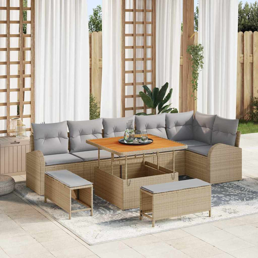 Tuin Sofa Set Met Kussen Met Opslag 9 Pcs En Licht Grijs 100 cm tafellengte Beige Lichtgrijs
