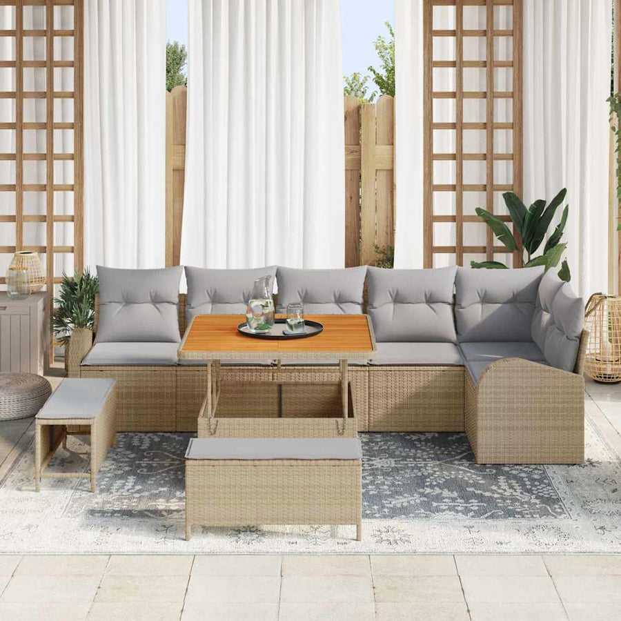 Tuin Sofa Set Met Kussen Met Opslag 9 Pcs En Licht Grijs 100 cm tafellengte Beige Lichtgrijs