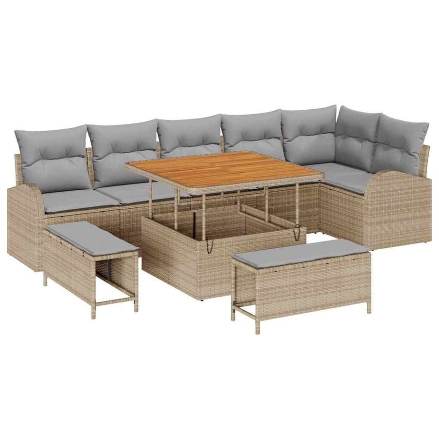 Tuin Sofa Set Met Kussen Met Opslag 9 Pcs En Licht Grijs 100 cm tafellengte Beige Lichtgrijs