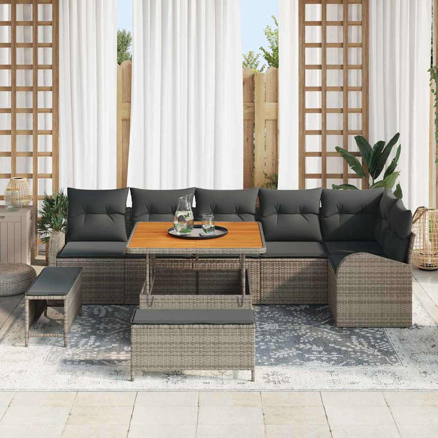 Tuin Sofa Set met kussen met opslag met kussen 9 pcs Grijs