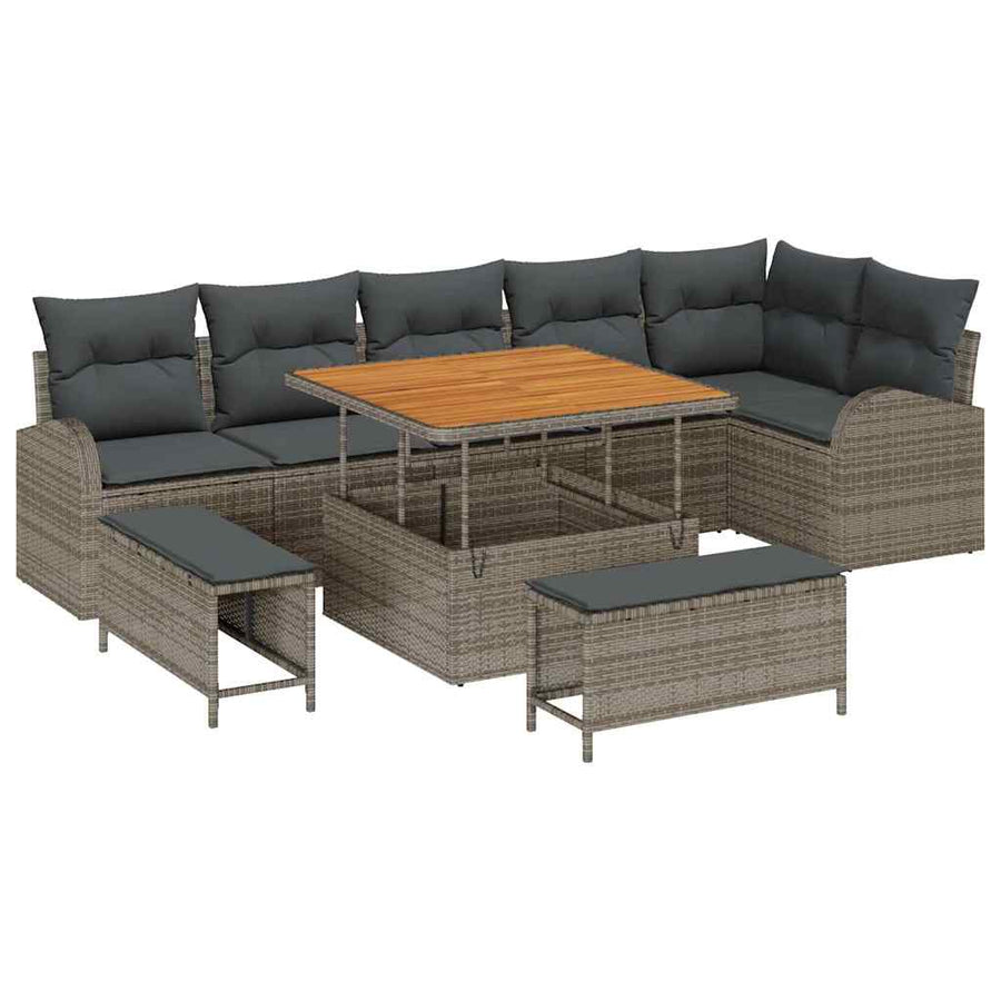Tuin Sofa Set met kussen met opslag met kussen 9 pcs Grijs