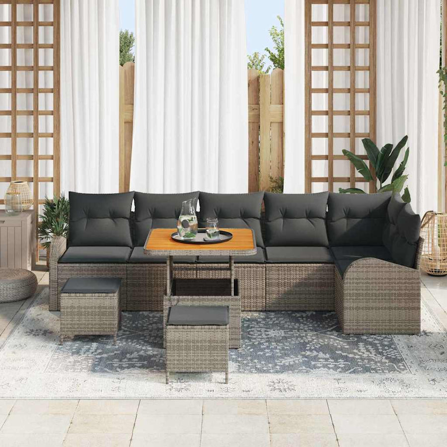 Tuin Sofa Set met kussen met opslag met kussen 9 pcs Grijs