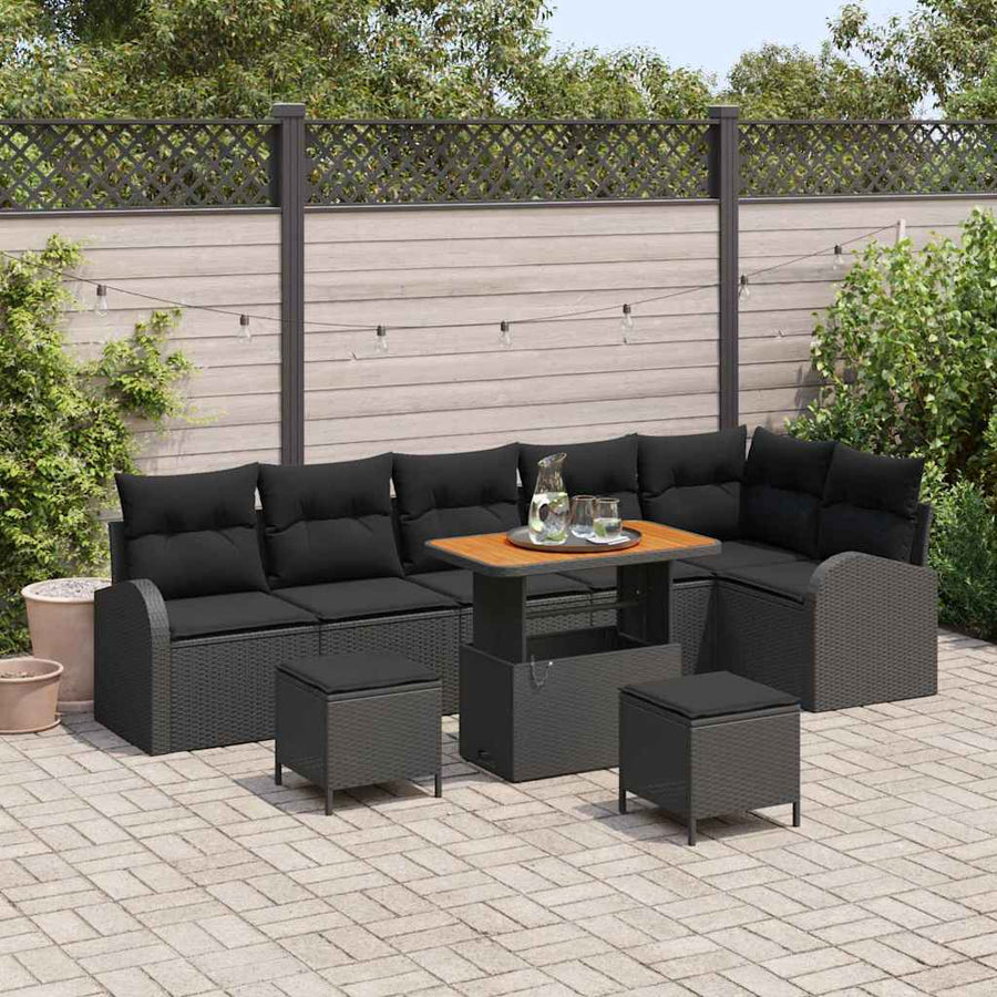 Tuin Sofa Set met kussen met opslag met kussen 9 pcs Zwart