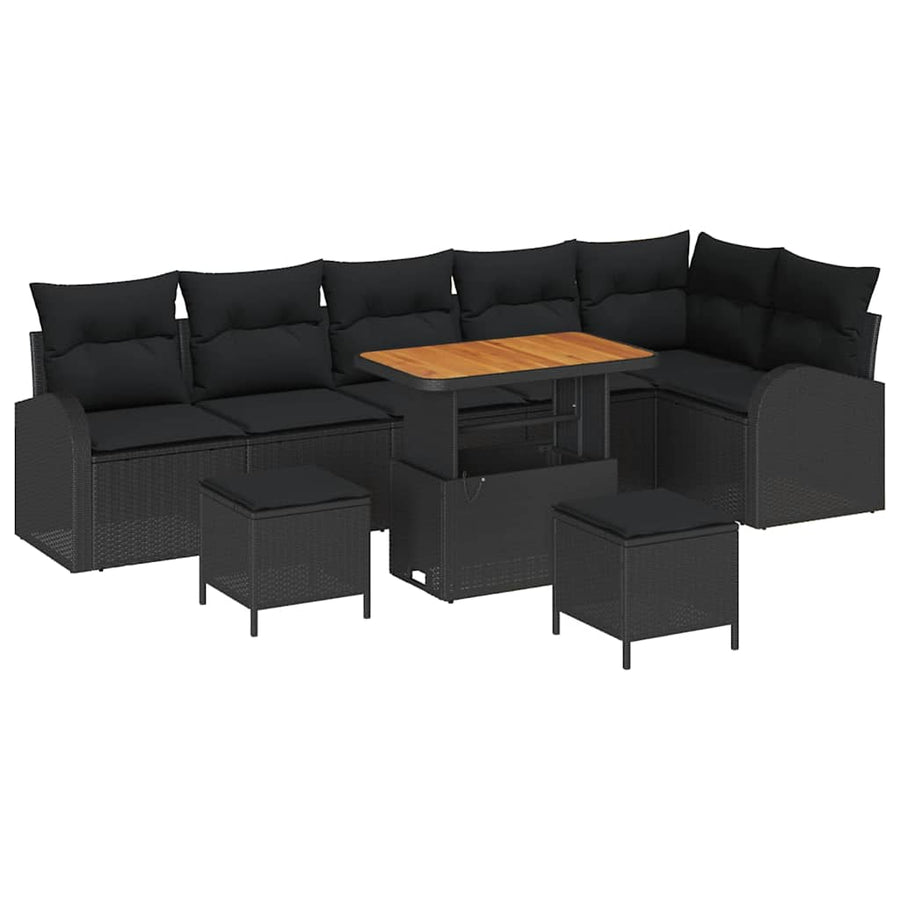Tuin Sofa Set met kussen met opslag met kussen 9 pcs Zwart