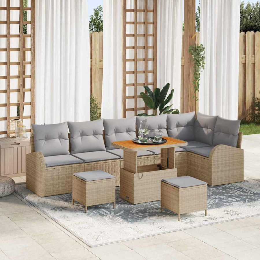 Tuin Sofa Set Met Kussen Met Opslag 9 Pcs En Licht Grijs 90 cm tafellengte Beige Lichtgrijs