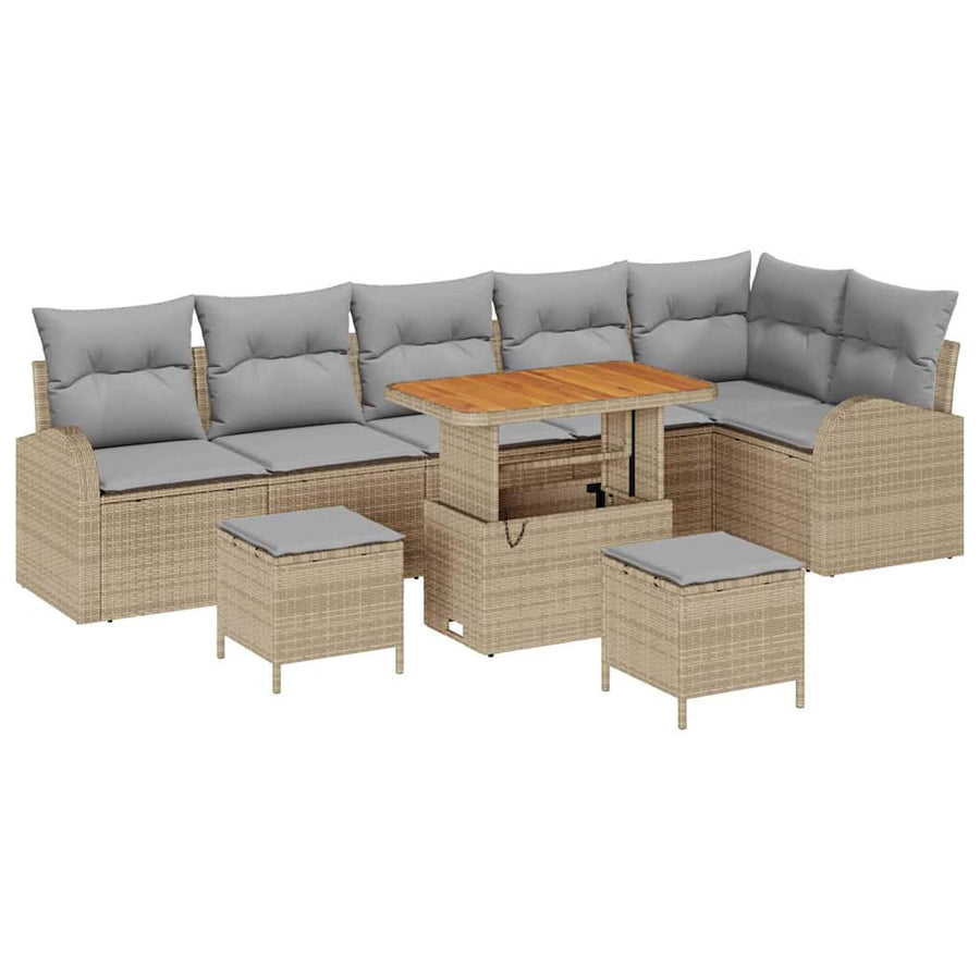 Tuin Sofa Set Met Kussen Met Opslag 9 Pcs En Licht Grijs 90 cm tafellengte Beige Lichtgrijs