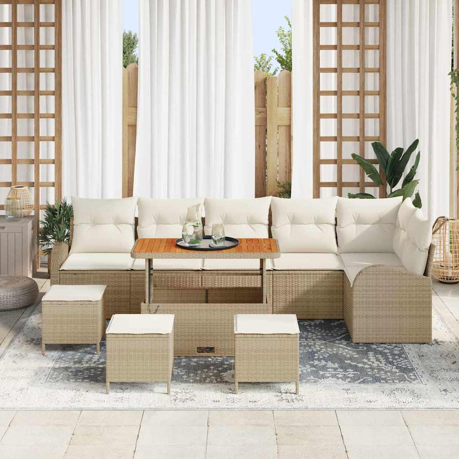 Tuin Sofa Set met kussen met opslag 10 pcs Beige en Crème