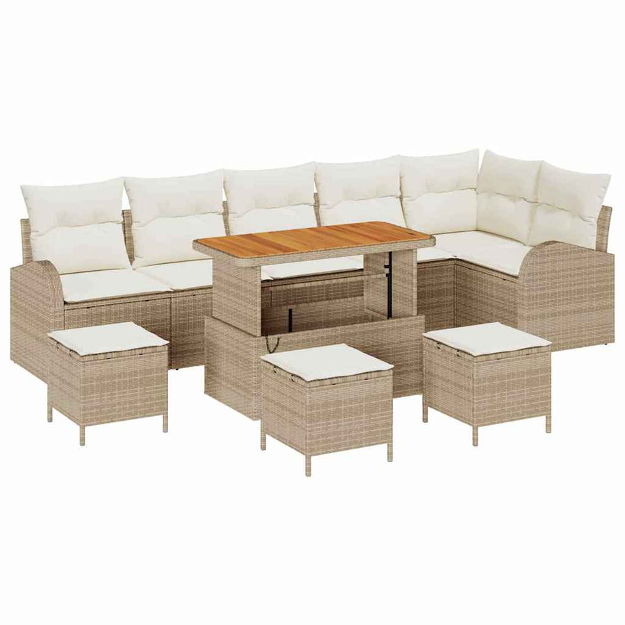 Tuin Sofa Set met kussen met opslag 10 pcs Beige en Crème