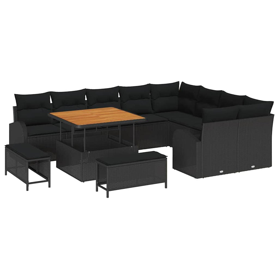 Tuin Sofa Set met kussen met opslag met kussen 12 pcs Zwart