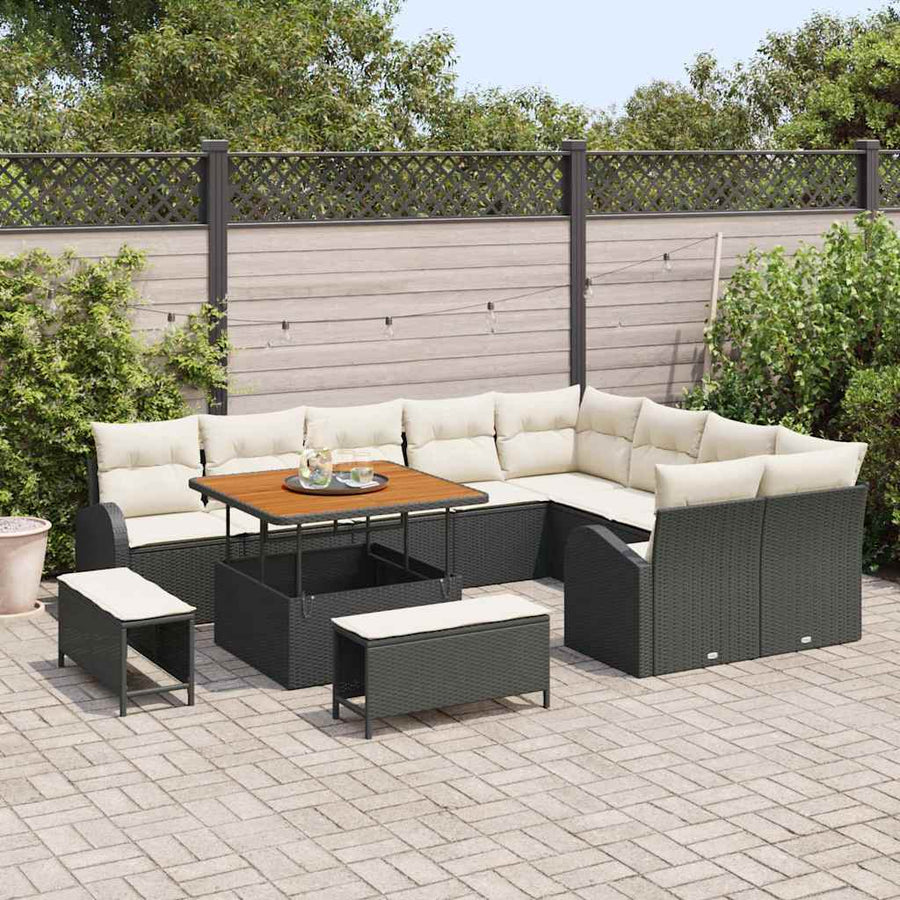 Tuin Sofa Set met kussen met opslag 12 pcs Zwart en Crème