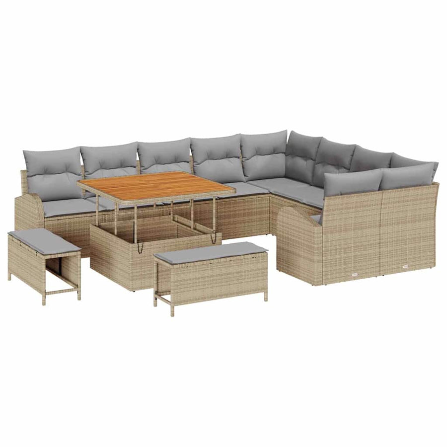 Tuin Sofa Set met kussen met opslag 12 pcs Beige en Licht Grijs