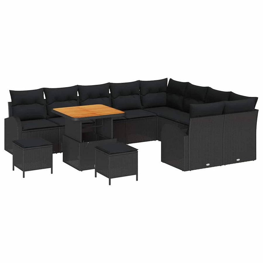 Tuin Sofa Set met kussen met opslag met kussen 12 pcs Zwart