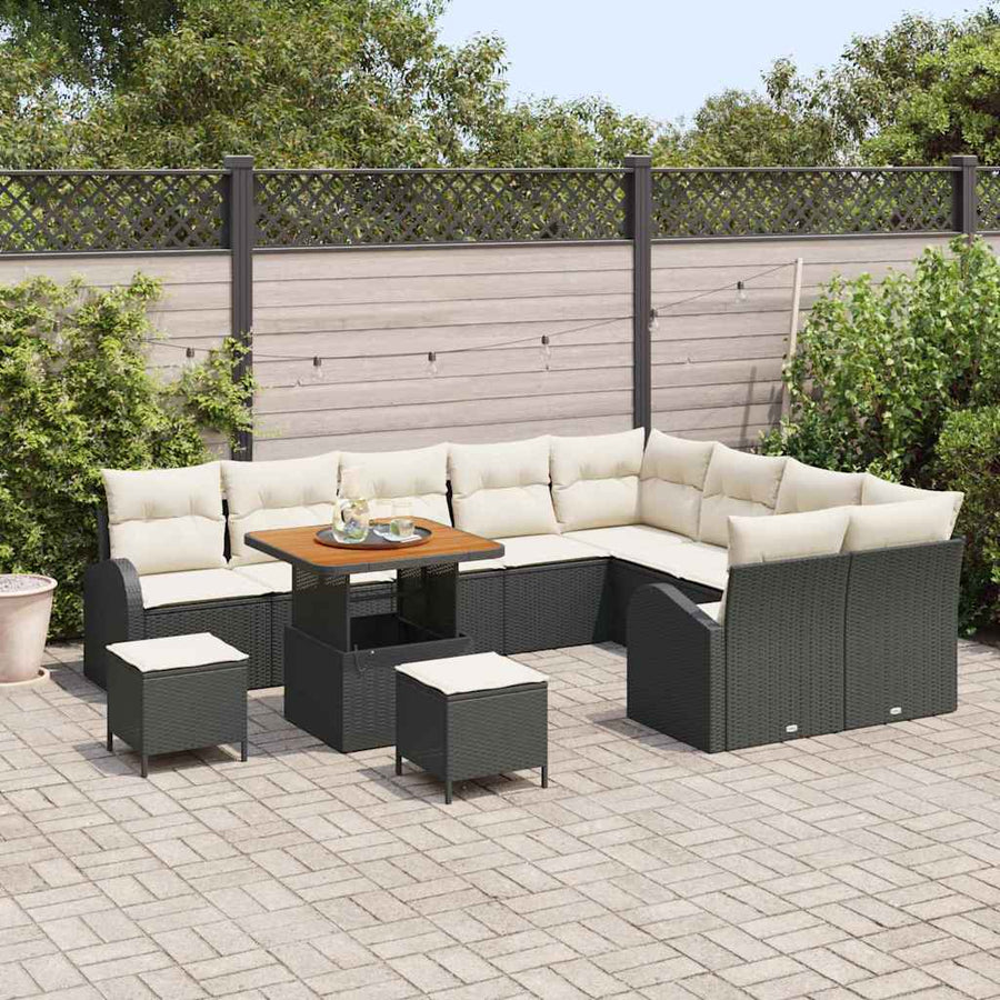 Tuin Sofa Set met kussen met opslag 12 pcs Zwart en Crème