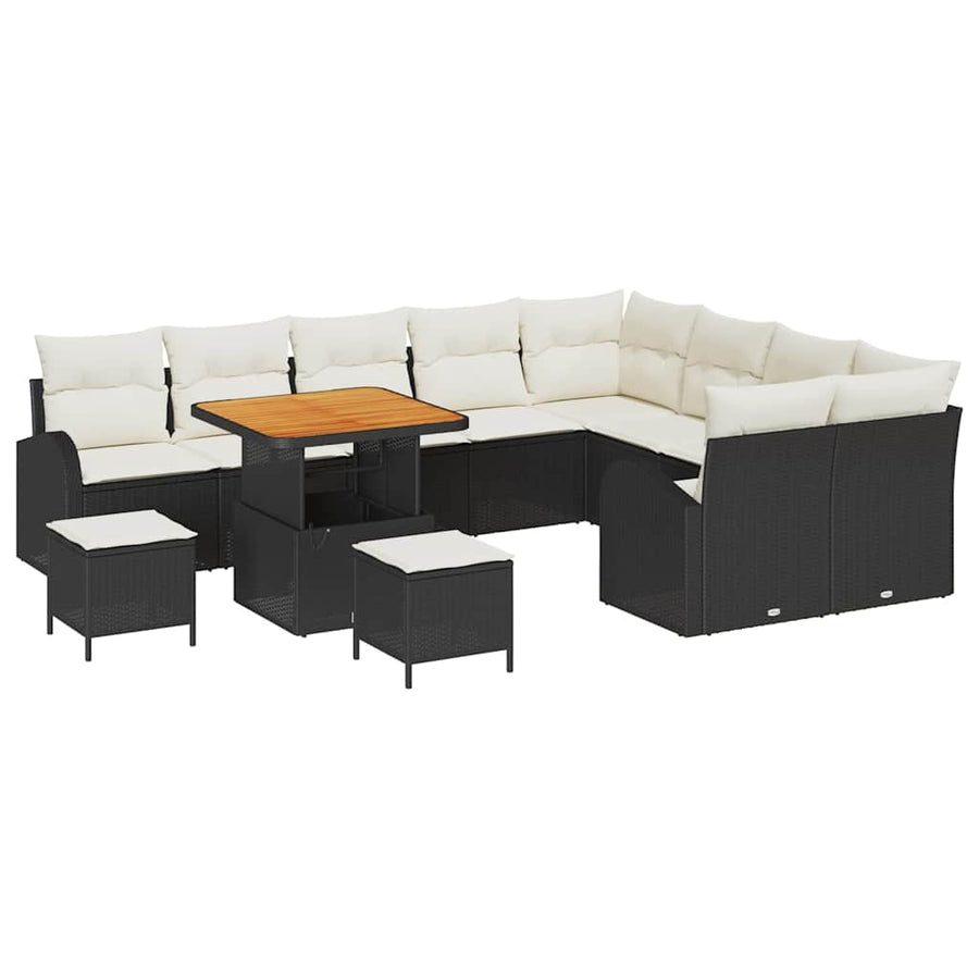 Tuin Sofa Set met kussen met opslag 12 pcs Zwart en Crème