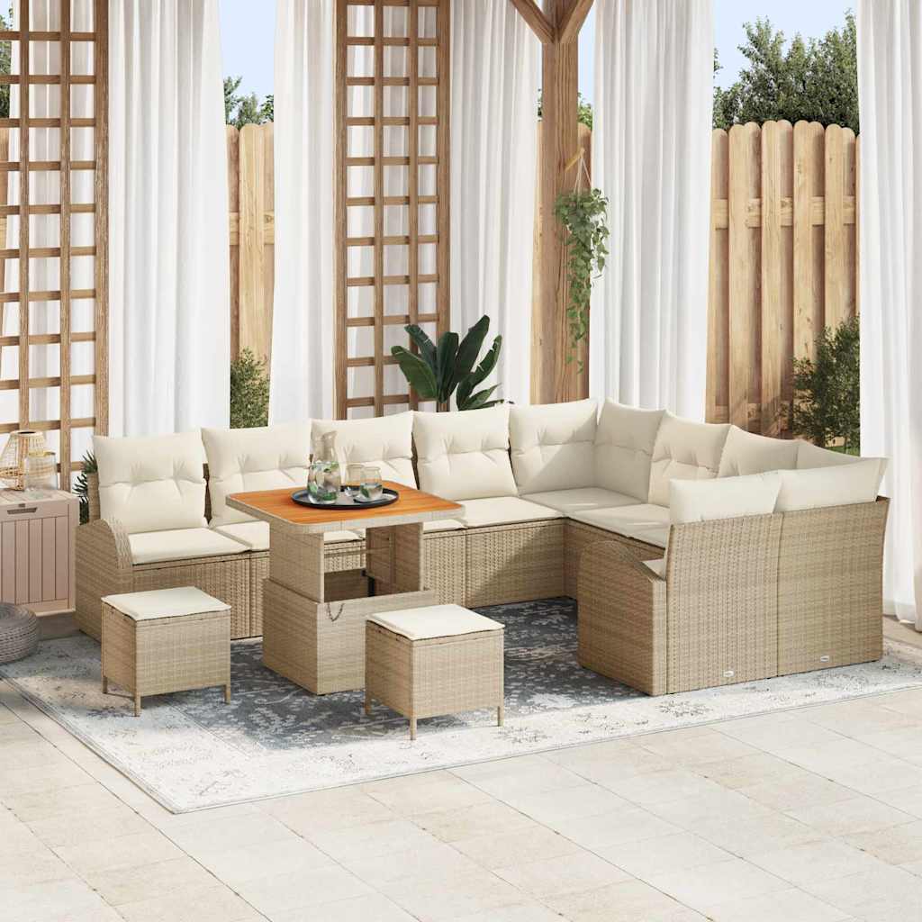 Tuin Sofa Set met kussen met opslag 12 pcs Beige en Crème