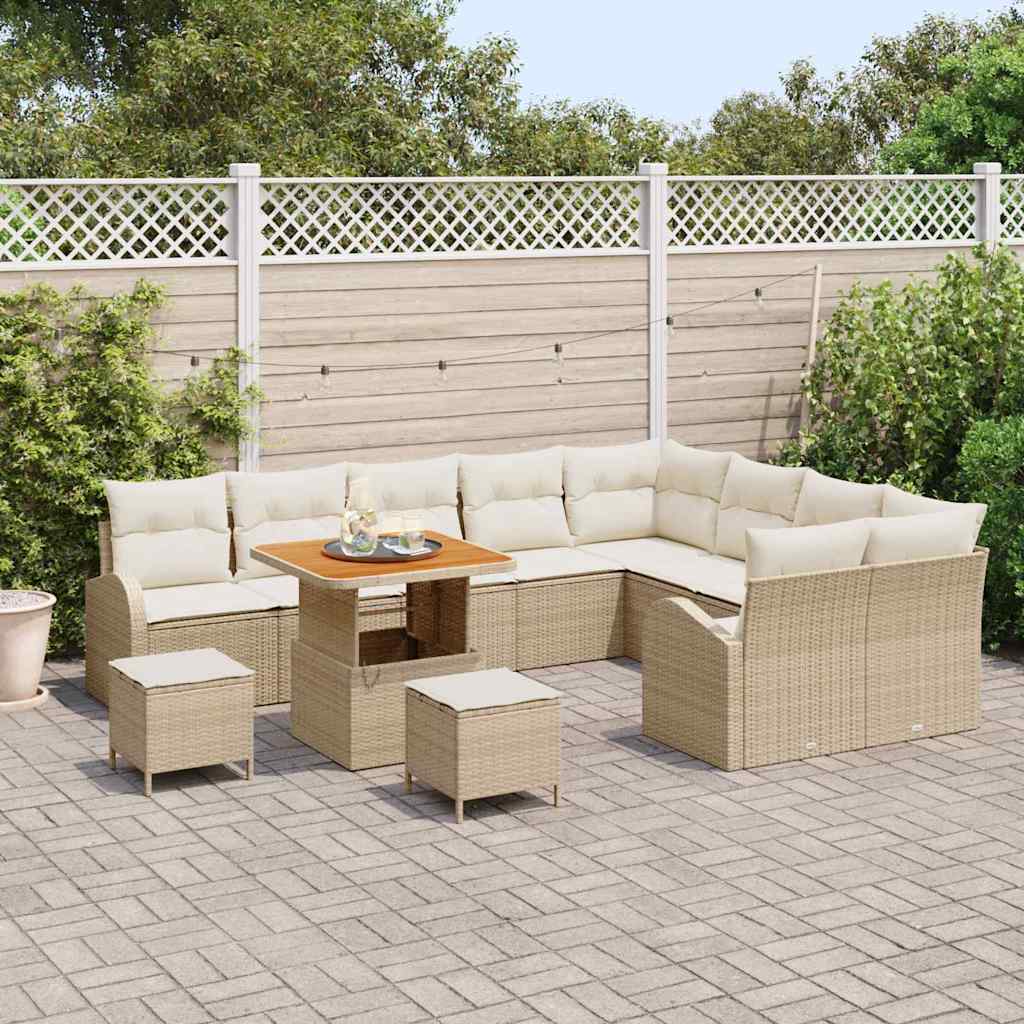 Tuin Sofa Set met kussen met opslag 12 pcs Beige en Crème