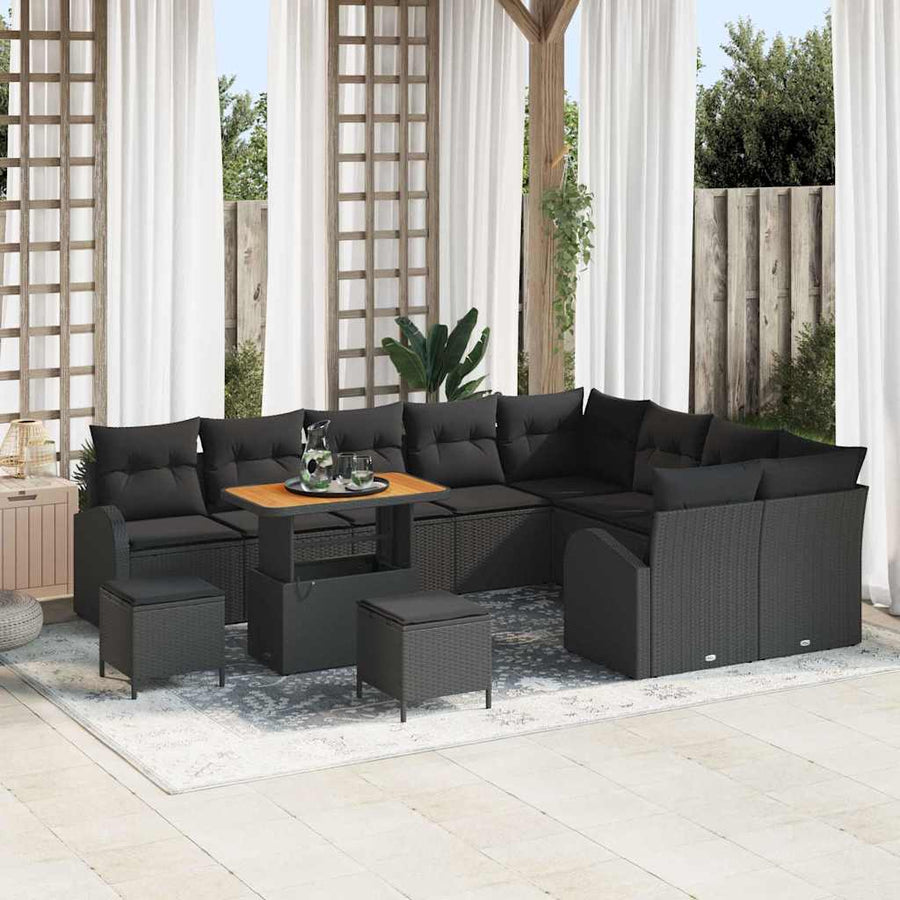 Tuin Sofa Set met kussen met opslag met kussen 12 pcs Zwart