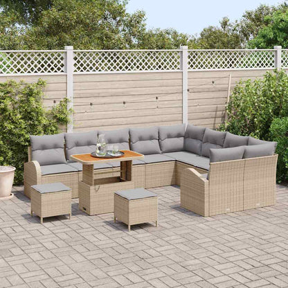Tuin Sofa Set met kussen met opslag 12 pcs Beige en Licht Grijs
