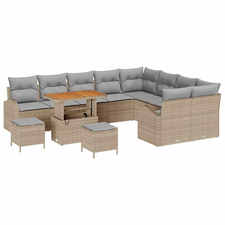 Tuin Sofa Set met kussen met opslag 12 pcs Beige en Licht Grijs
