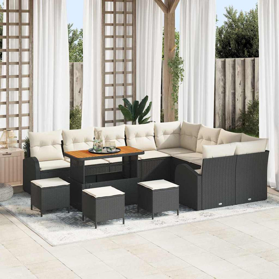 Tuin Sofa Set met kussen met opslag 13 pcs Zwart en Crème