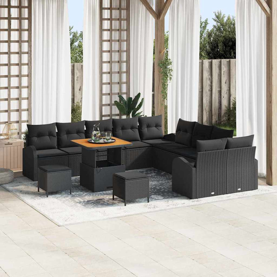 Tuin Sofa Set met kussen met opslag met kussen 13 pcs Zwart