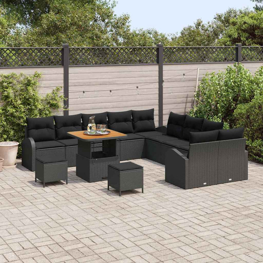 Tuin Sofa Set met kussen met opslag met kussen 13 pcs Zwart