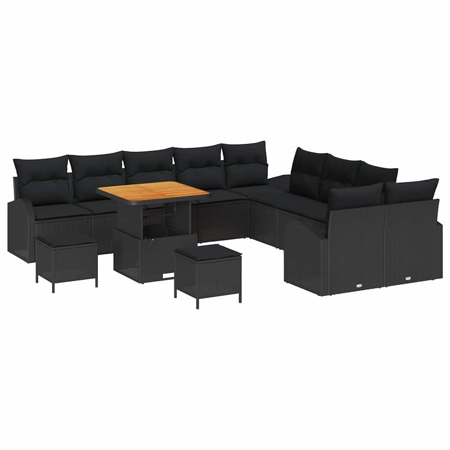Tuin Sofa Set met kussen met opslag met kussen 13 pcs Zwart