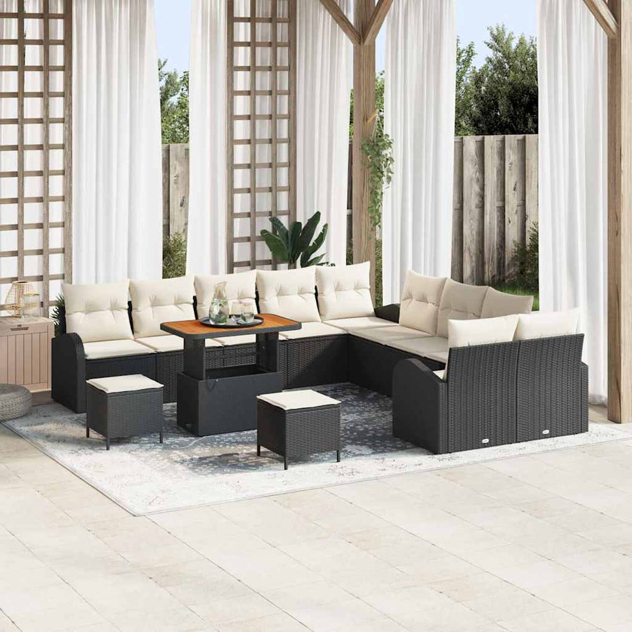 Tuin Sofa Set met kussen met opslag 13 pcs Zwart en Crème