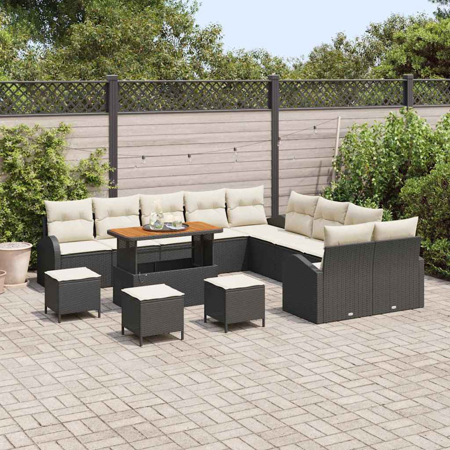 Tuin Sofa Set met kussen met opslag 14 pcs Zwart en Crème
