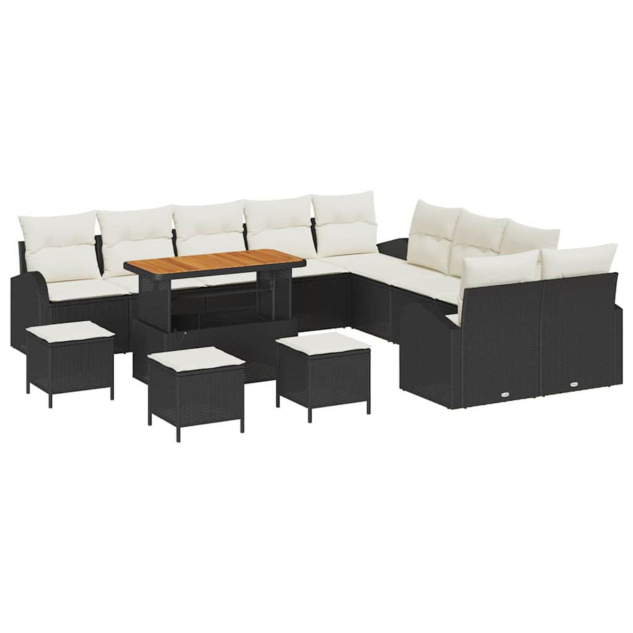 Tuin Sofa Set met kussen met opslag 14 pcs Zwart en Crème