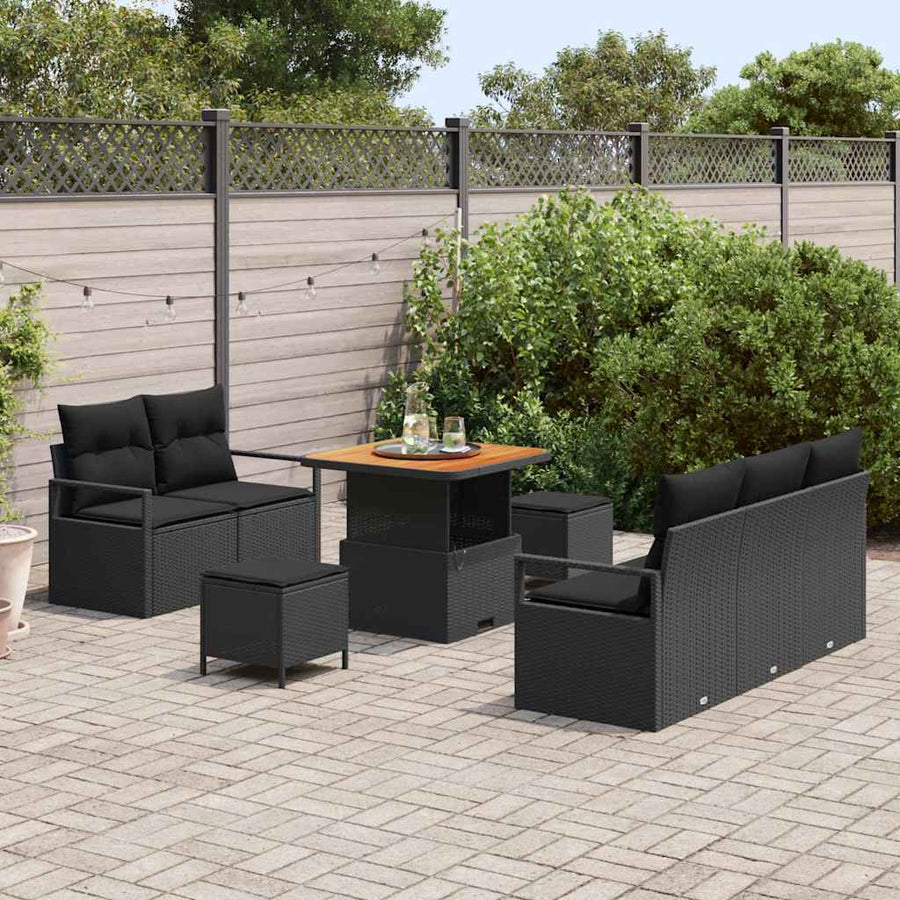 Tuin Sofa Set met kussen met opslag met kussen 8 pcs Zwart