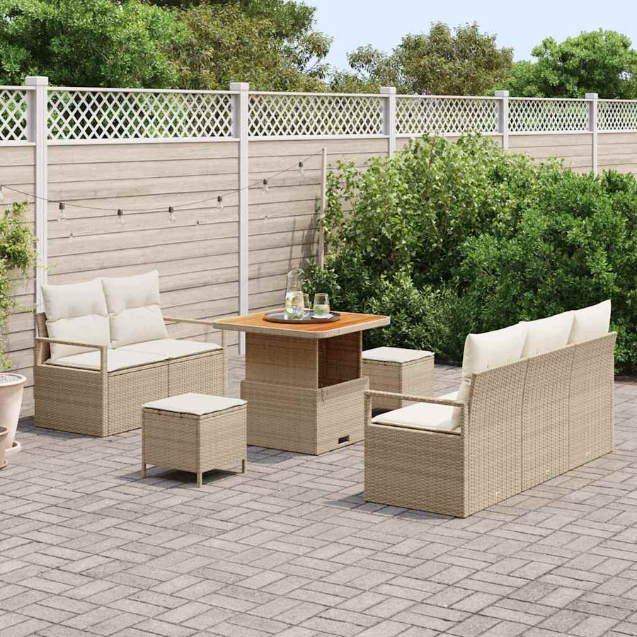 Tuin Sofa Set met kussen met opslag 8 pcs Beige en Crème