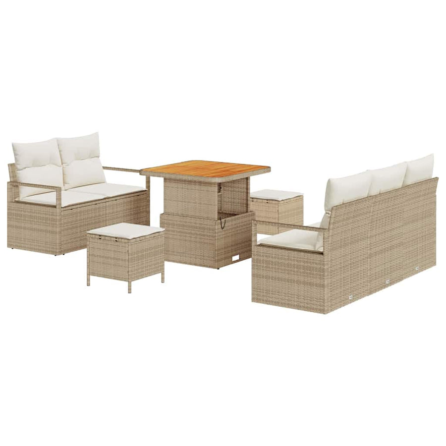 Tuin Sofa Set met kussen met opslag 8 pcs Beige en Crème