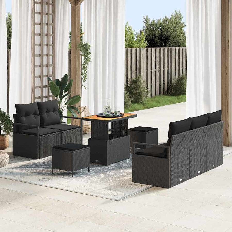 Tuin Sofa Set met kussen met opslag met kussen 8 pcs Zwart