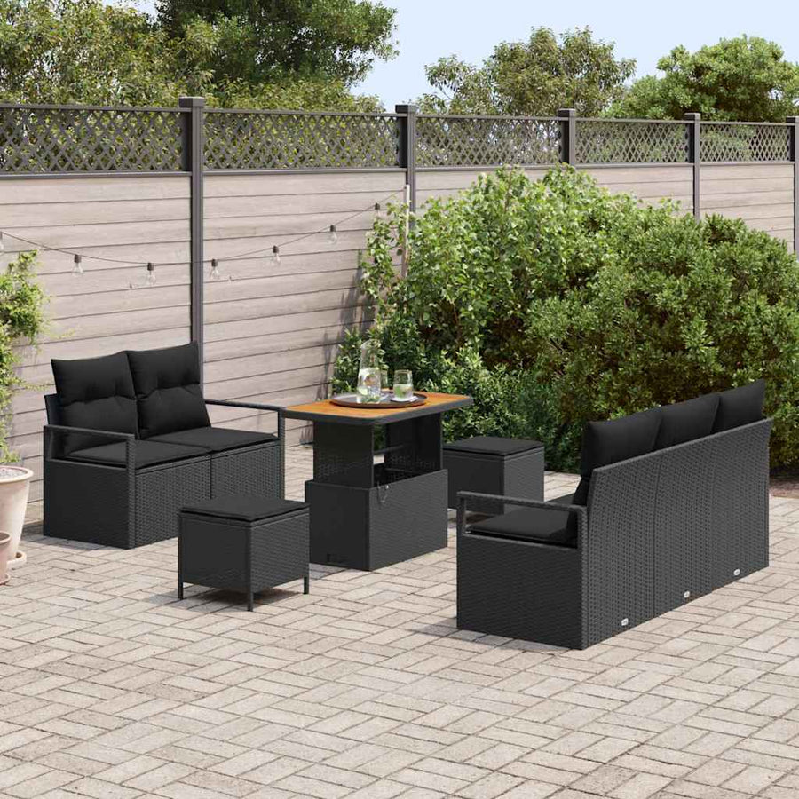 Tuin Sofa Set met kussen met opslag met kussen 8 pcs Zwart
