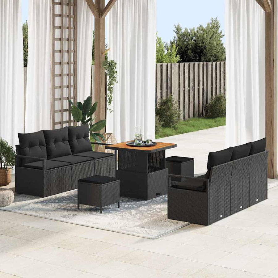 Tuin Sofa Set met opslag 9 pcs Zwart Poly riet