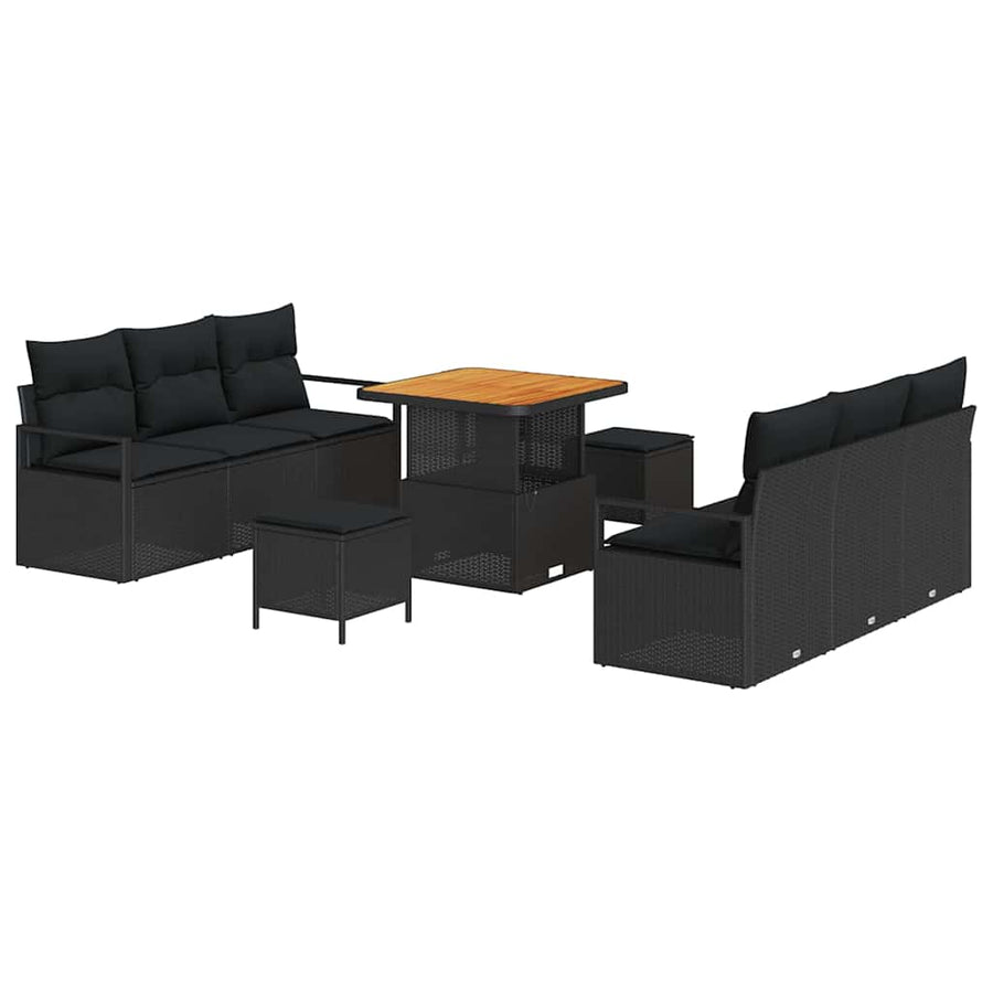 Tuin Sofa Set met opslag 9 pcs Zwart Poly riet