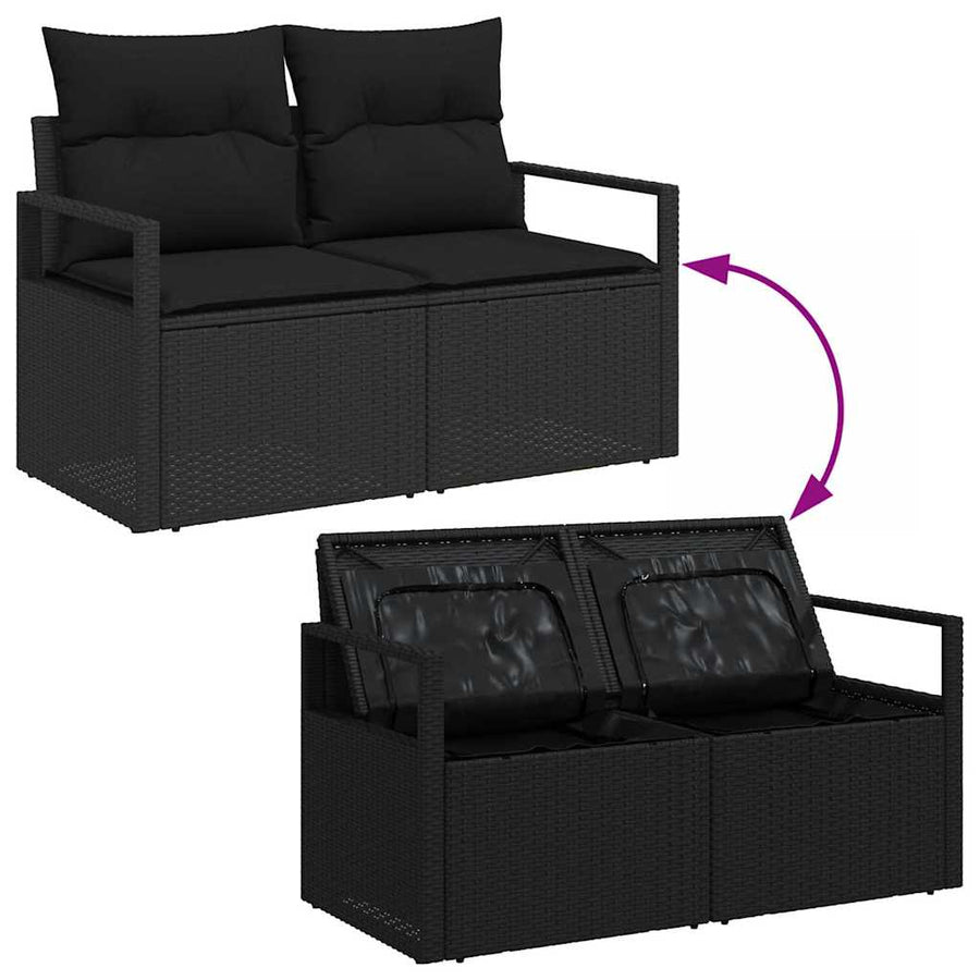 Tuin Sofa Set met opslag 9 pcs Zwart Poly riet