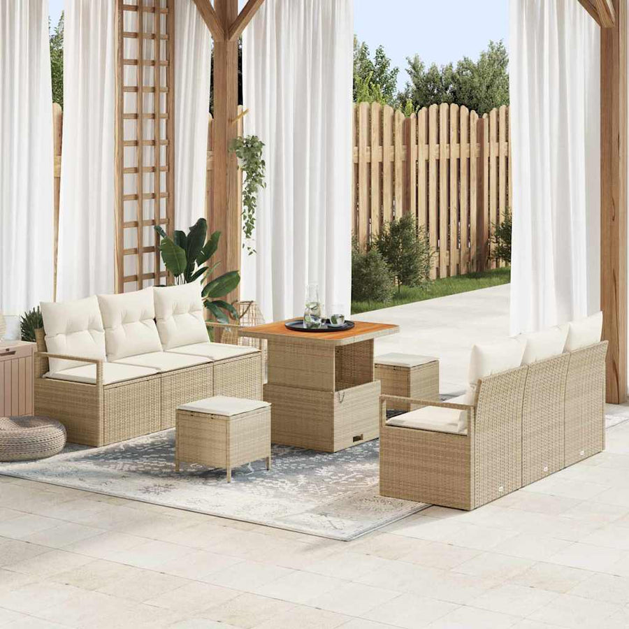Tuin Sofa Set met opslag 9 pcs Beige Poly riet