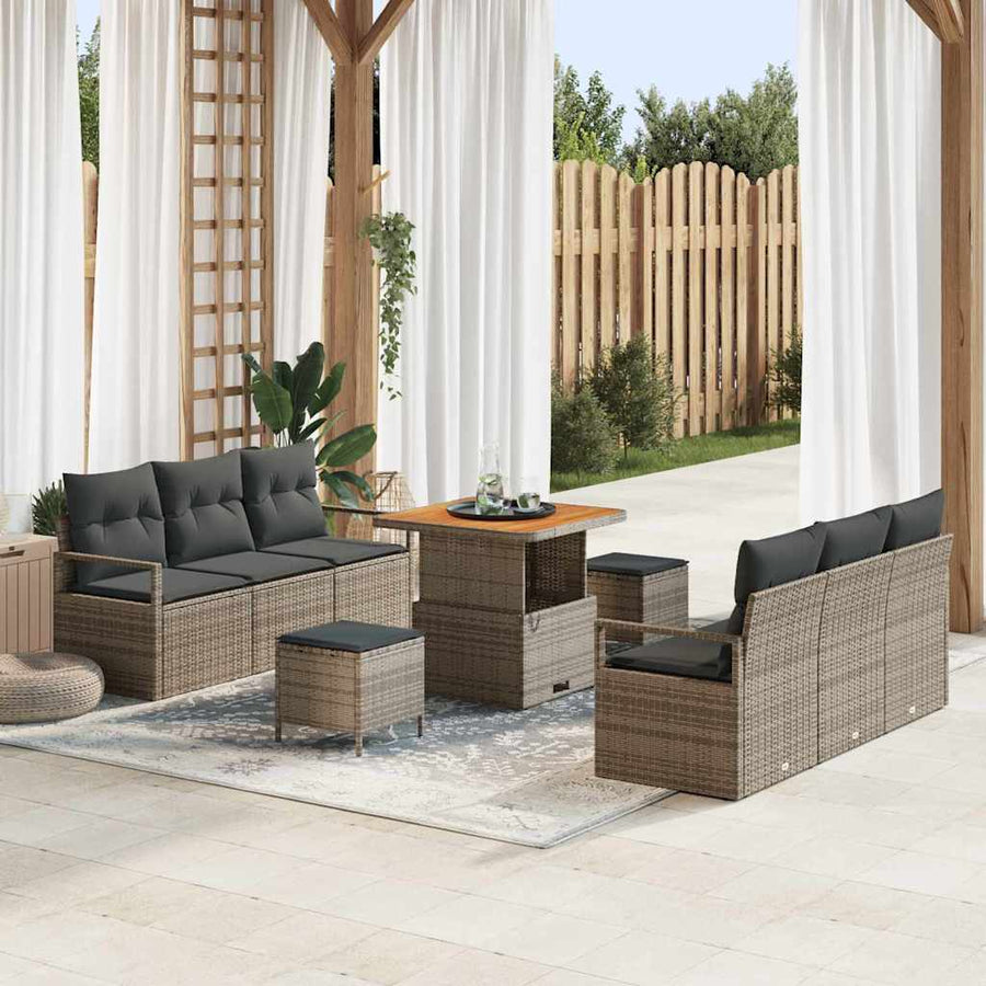 Tuin Sofa Set met opslag 9 pcs Grijs Poly riet