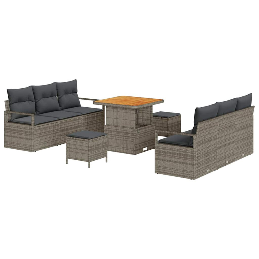 Tuin Sofa Set met opslag 9 pcs Grijs Poly riet