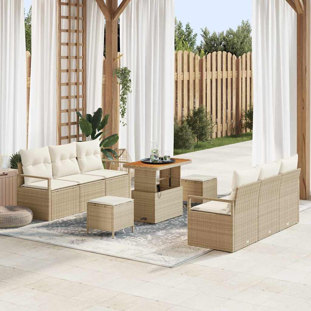 Tuin Sofa Set met opslag 9 pcs Beige Poly riet