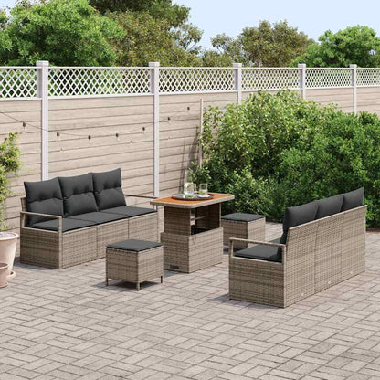 Tuin Sofa Set met opslag 9 pcs Grijs Poly riet
