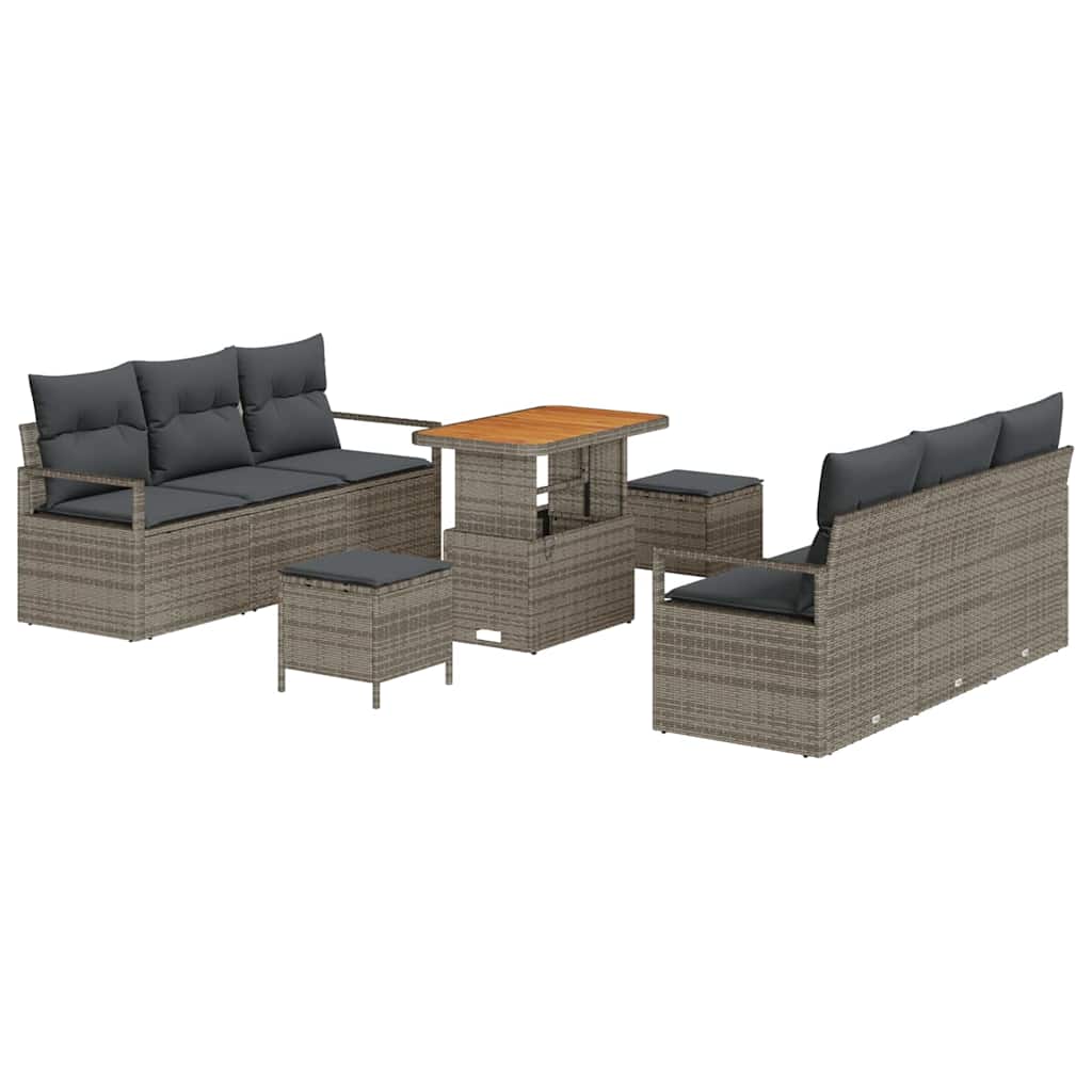 Tuin Sofa Set met opslag 9 pcs Grijs Poly riet