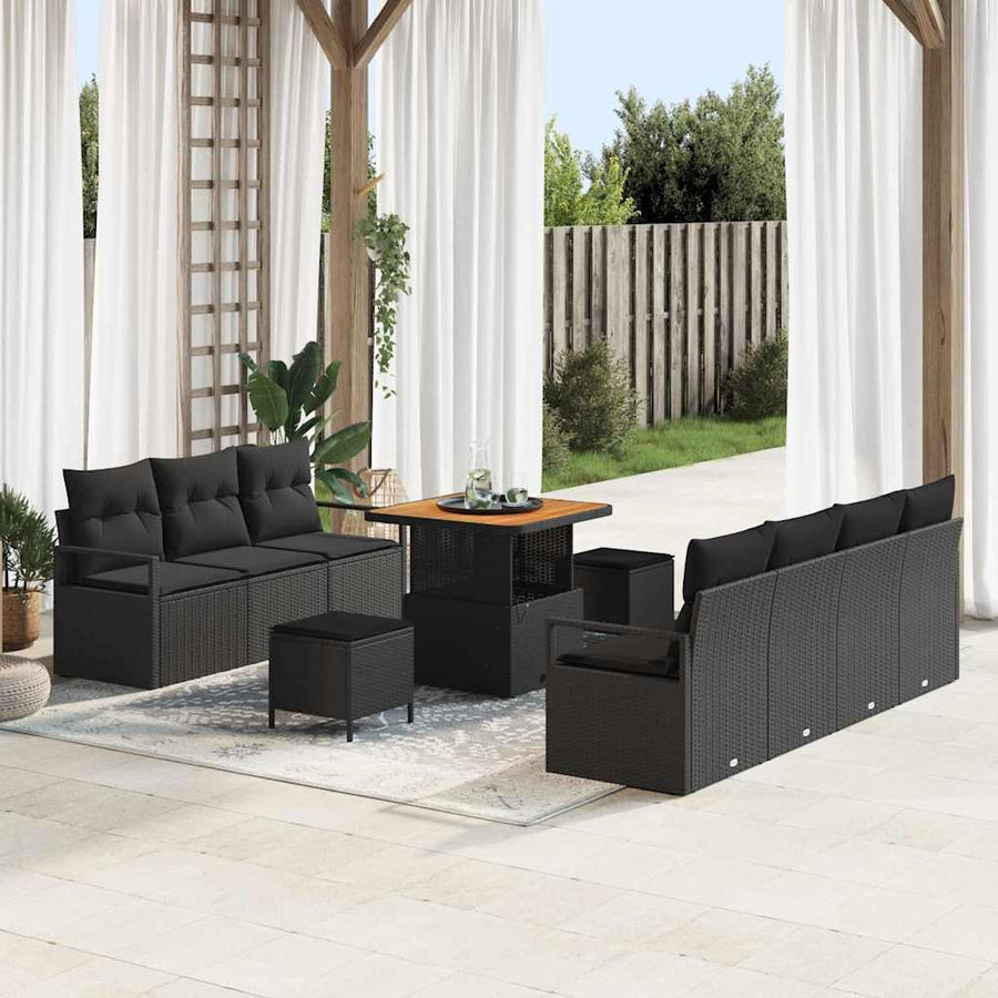 Tuin Sofa Set met kussen met opslag met kussen 10 pcs Zwart