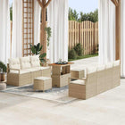 Tuin loungeset poly rattan acaciahout 10-delig beige crème