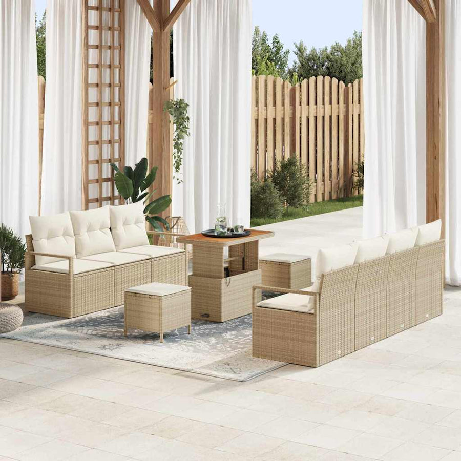 Tuin Sofa Set met kussen met opslag 10 pcs Beige en Crème