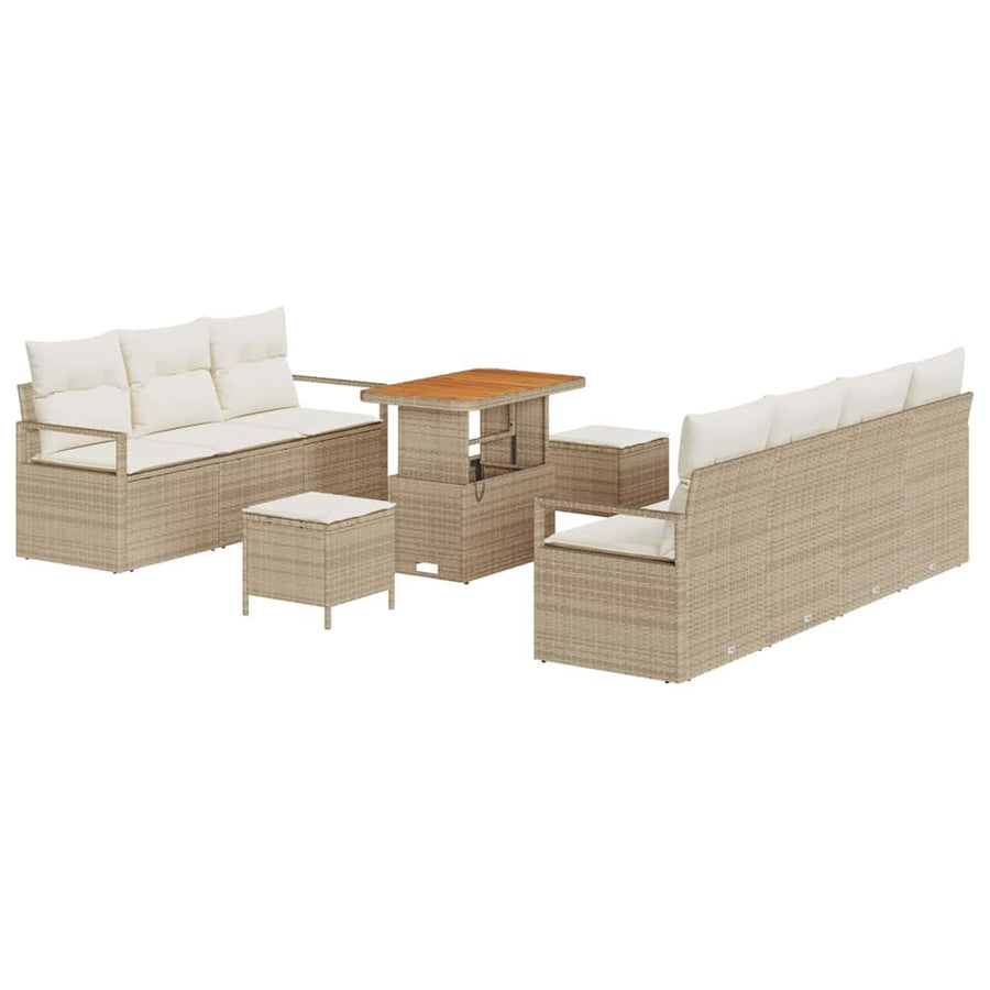 Tuin Sofa Set met kussen met opslag 10 pcs Beige en Crème