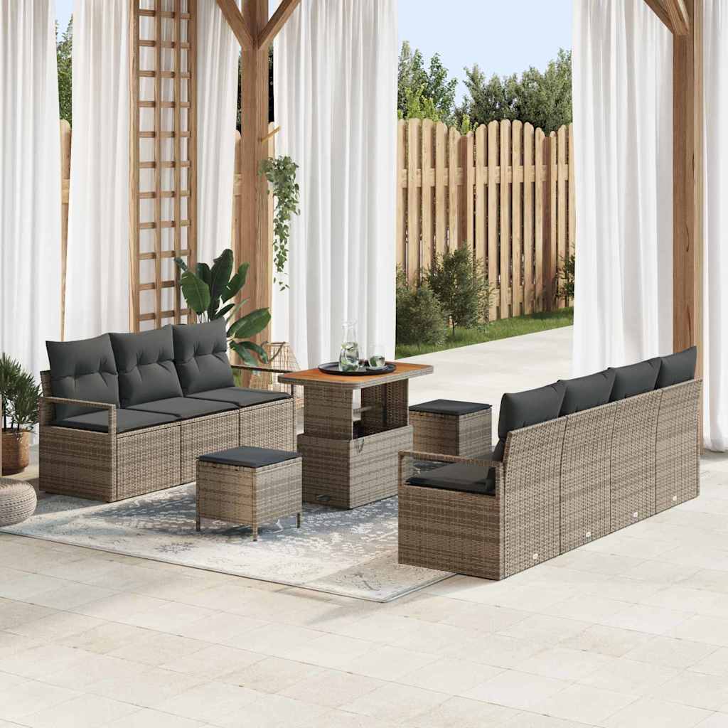 Tuin Sofa Set met kussen met opslag met kussen 10 pcs Grijs